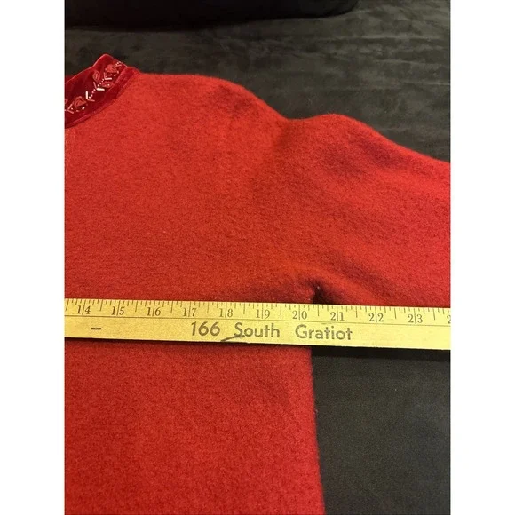 Alexandra Bartlett y2k vtg Red boiled wool cardigan sweater jacket Small Beaded - Picture 11 of 15